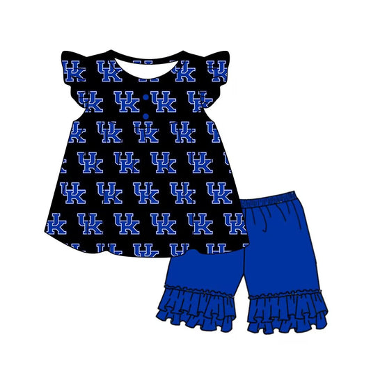 Baby Girls Black UK Tunic Top Ruffle Shorts Outfits Clothes Sets Preorder(moq 5)