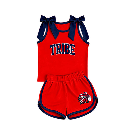 Preorder (moq 5)Baby Girls Bows Tribe Top Short Team Clothes Set