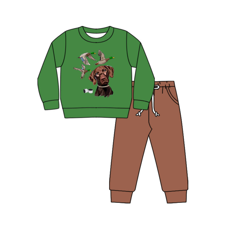 Baby Boys Dog Ducks Hunting Top Brown Pants Outfits Clothes Sets preorder(MOQ 5)