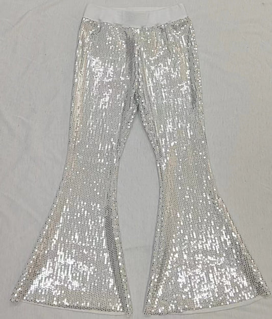 Baby Girls Sequin Silver Bell Bottom Pants