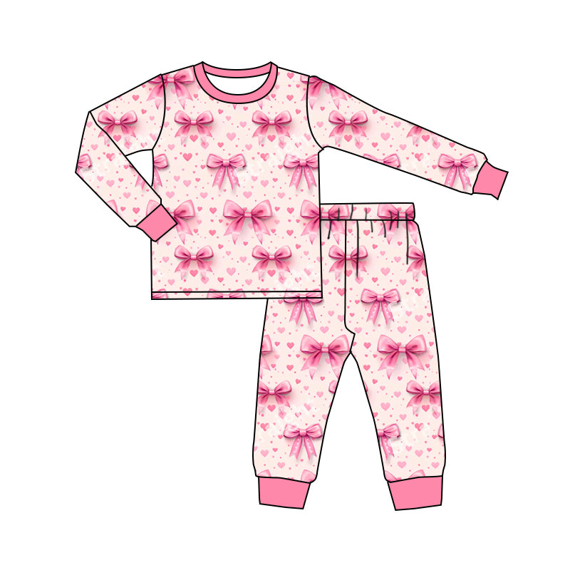 Baby Girls Pink Bows Hearts Top Pants Pajamas Sets preorder(MOQ 5)