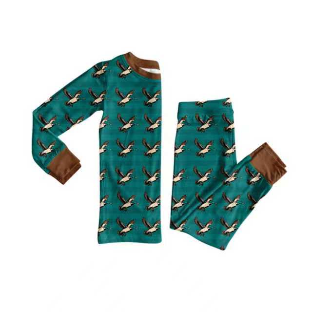 Preorder (moq 20)Baby Boys Bamboo Ducks Plaid Western Pajamas Sets