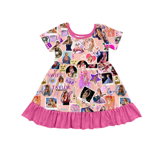 Preorder (moq 5)Baby Girls Pink Singer Reputation Knee Length Dresses