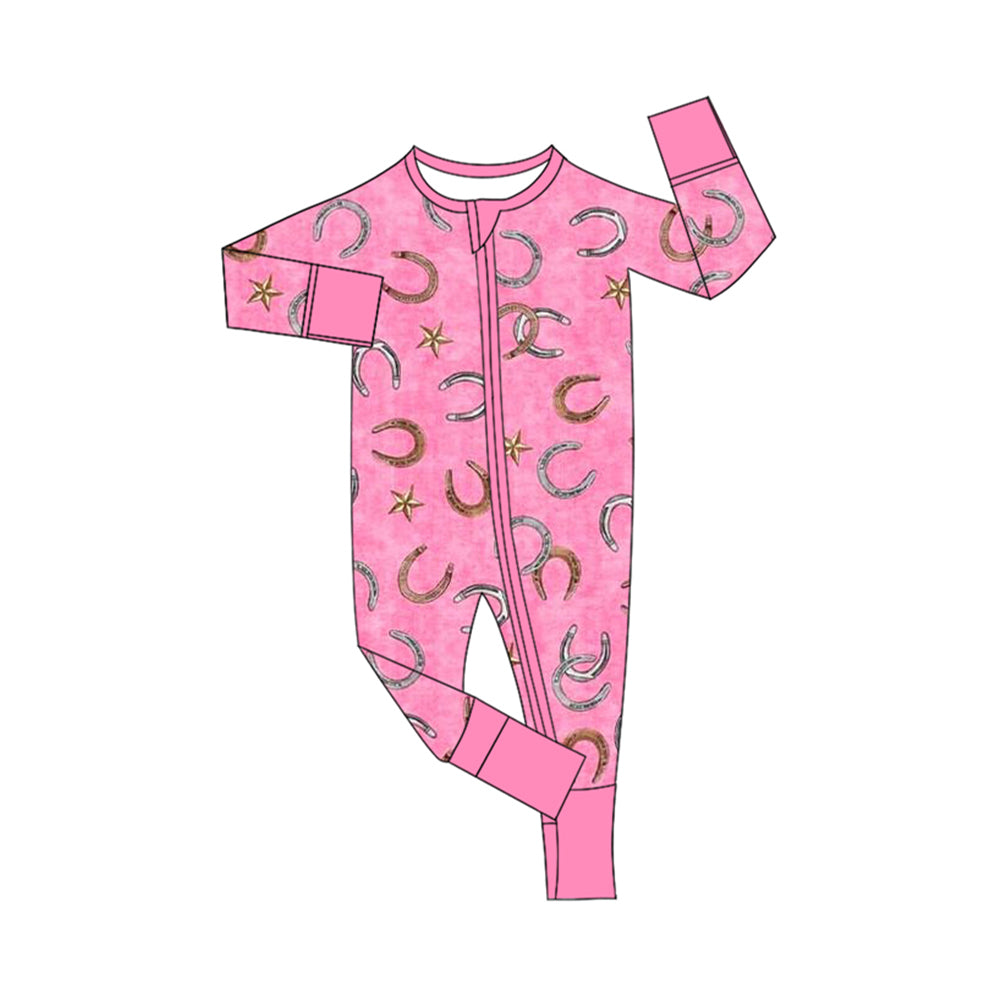 Baby Infant Girls Western Horse Shoes Zip Rompers preorder(moq 5)