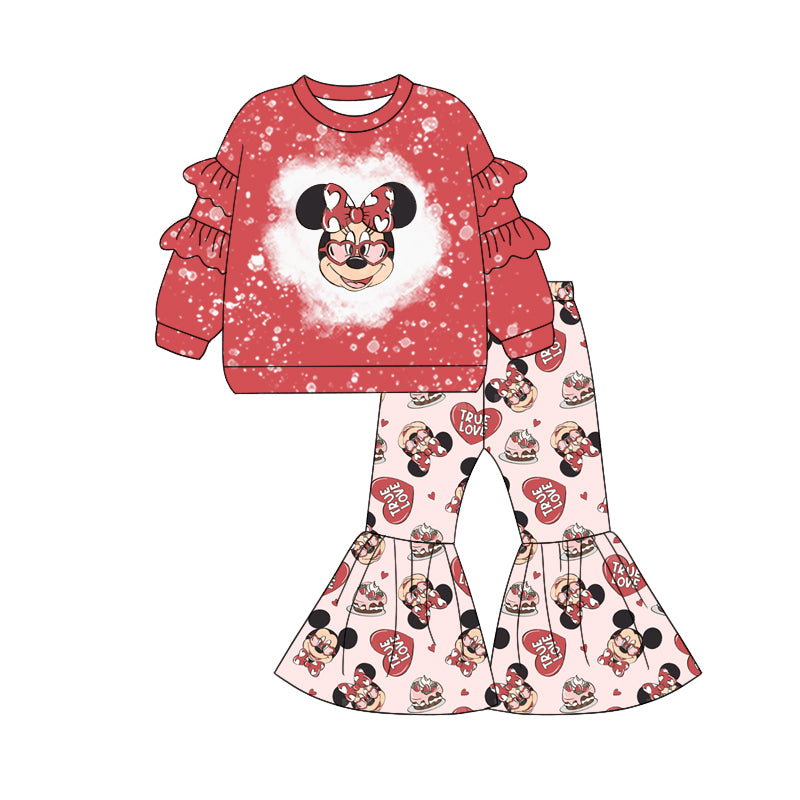 Baby Girls Valentines Cartoon Shirt Top Bell Pants Sets preorder(MOQ 5)