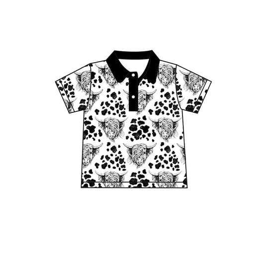 Baby Boys Western Black Highland Cow Buttons Short Sleeve Shirt preorder(moq 5)
