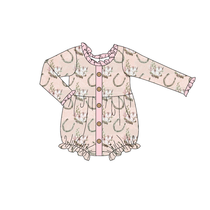 Baby Infant Girls Pink Horse Flowers Long Sleeve Rompers preorder(moq 5)