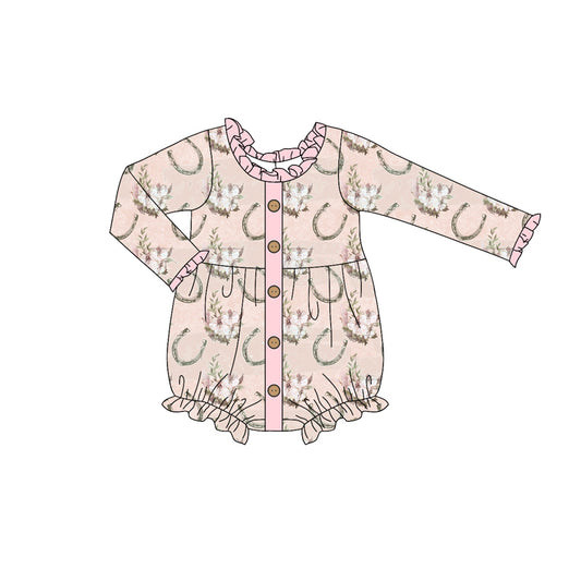 Baby Infant Girls Pink Horse Flowers Long Sleeve Rompers preorder(moq 5)