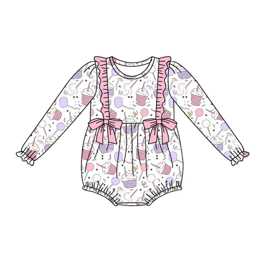 Baby Toddler Girls Birthday Pink Bow Long Sleeve Rompers preorder(moq 5)