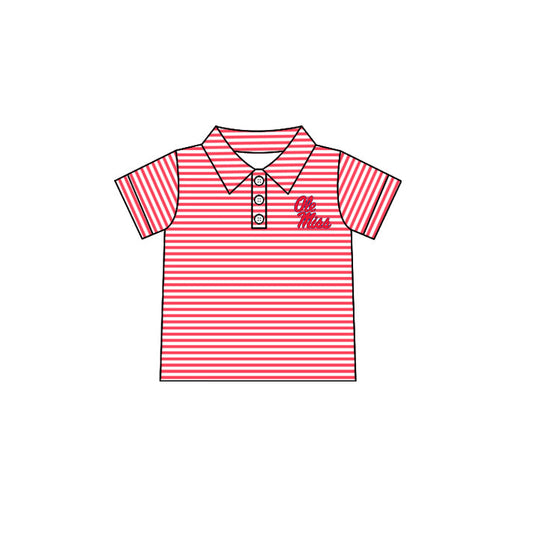 Preorder moq 5 Baby Boys Short Sleeve Red Stripe Ole Miss Team Button Polo Shirt Top