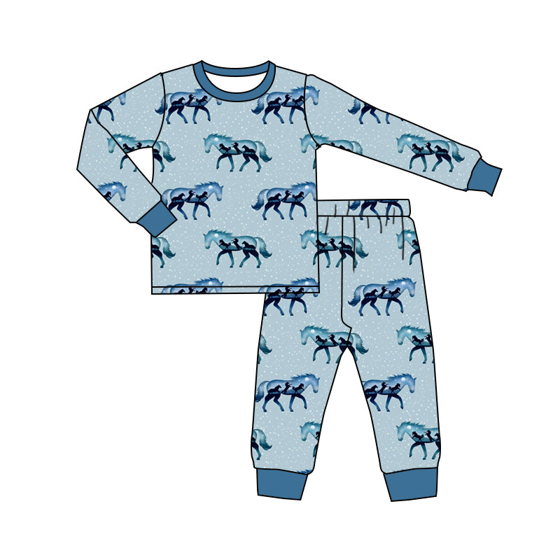 Baby Boys Western Horse Top Pants Pajamas Clothes Sets preorder(MOQ 5)