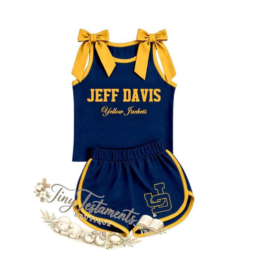 Preorder (moq 5)Baby Girls Jeff Davis Team Bows Shirts Shorts Clothes Sets