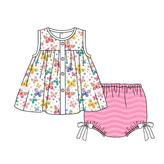Baby Girls Toddler Butterflys Bows Tunic Top Bummie Sets preorder(moq 5)