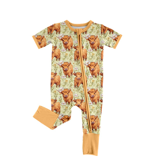 Baby Infant Western Highland Cow Zip Sleepers Rompers preorder(moq 5)