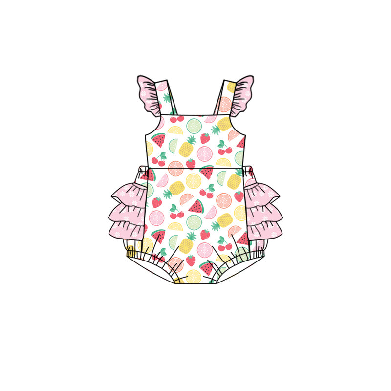 Preorder(moq 5)Baby Infant Girls Fruits Ruffles Bubbles Rompers