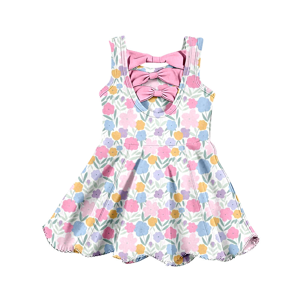 Preorder (moq 5)Baby Girls Sleeveless Colorful Flowers Scallop Shorts Knee Length Dresses
