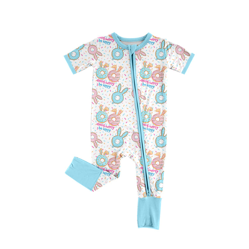 Infant Baby Boys Blue Easter Donuts Ears Zip Rompers preorder(moq 5)