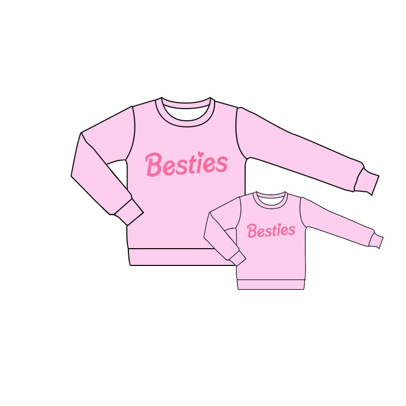 Adult Women Bestie Long Pink Sleeve Tee Shirts Tops Preorder(moq 5)