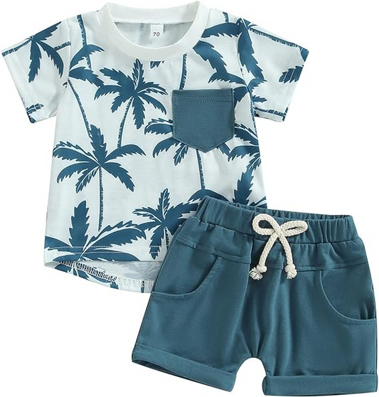 Baby Boys Sea Tree Shirt Summer Shorts Clothes Sets preorder (moq 5)