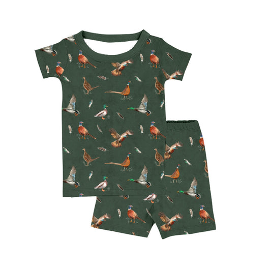 Baby Boys Ducks Dark Green Short Sleeve Top Shorts Pajamas Outfits Clothes Sets Preorder(moq 5)