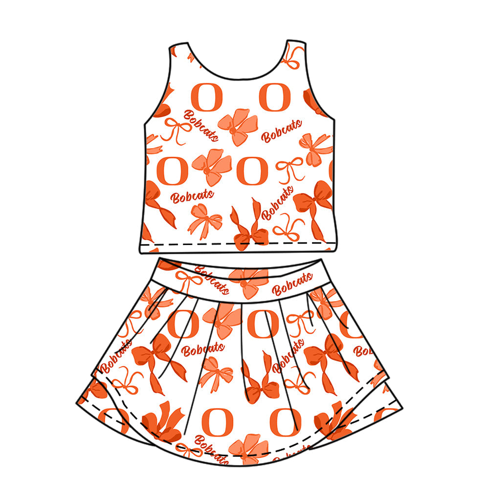 Preorder (moq 5)Baby Girls Sleeveless Bobcats Bows Top Skirt Shorts Team Clothes Sets