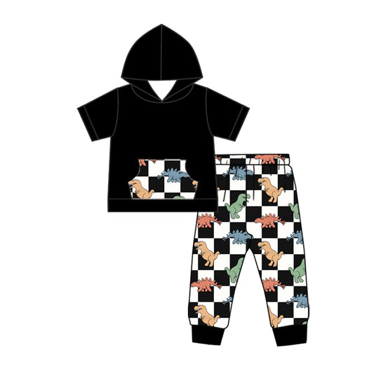 Baby Boys Black Hood Top Dinosaurs Pants Sets preorder(MOQ 5)