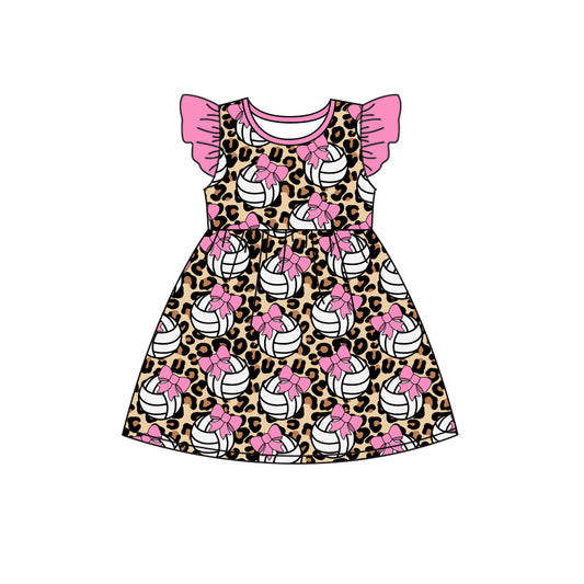 Baby Girls Baseball Bow Leopard Flutter Sleeve Knee Length Dresses preorder(moq 5)