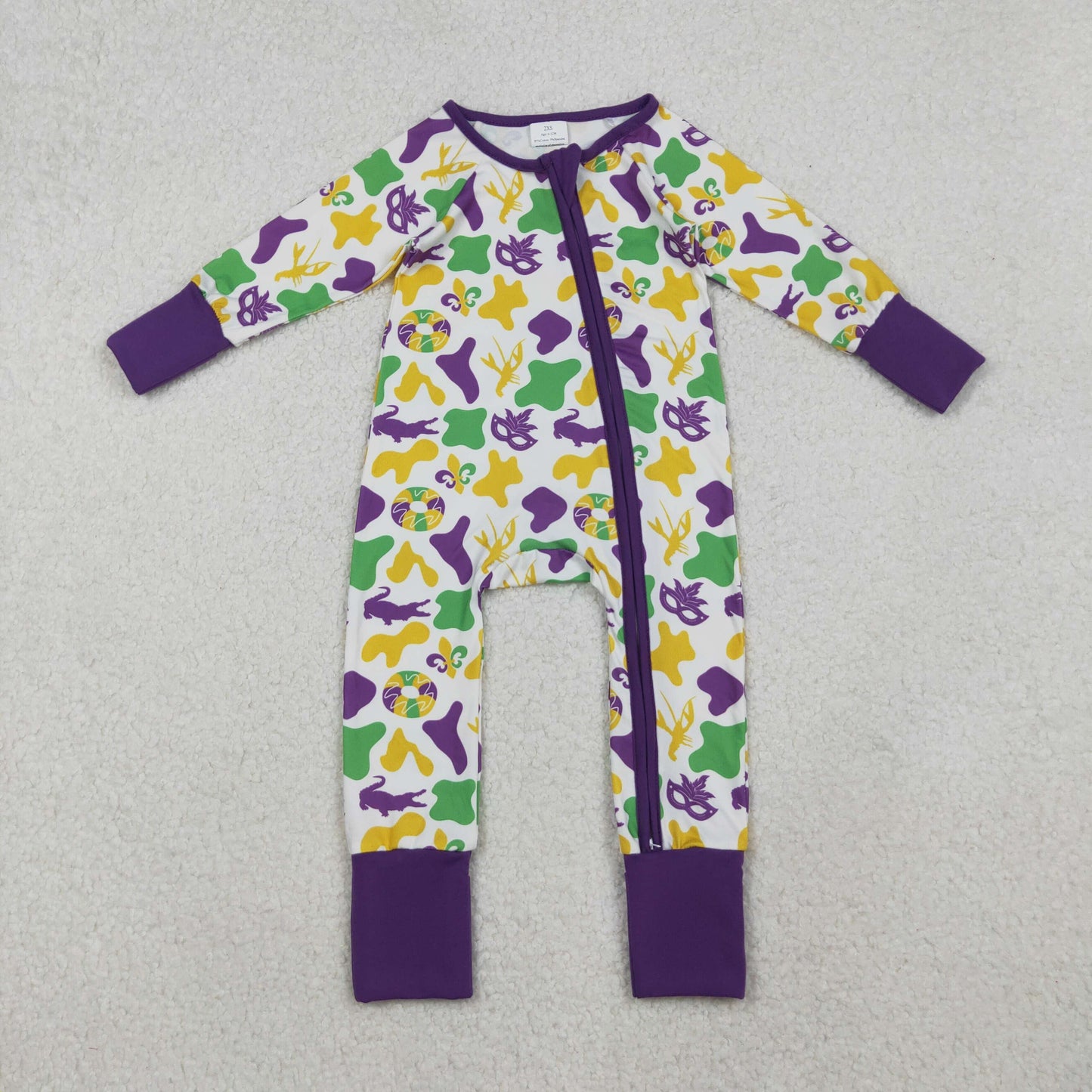 Baby Boys Camo Crayfishes Mardigras Zipper Footie Rompers