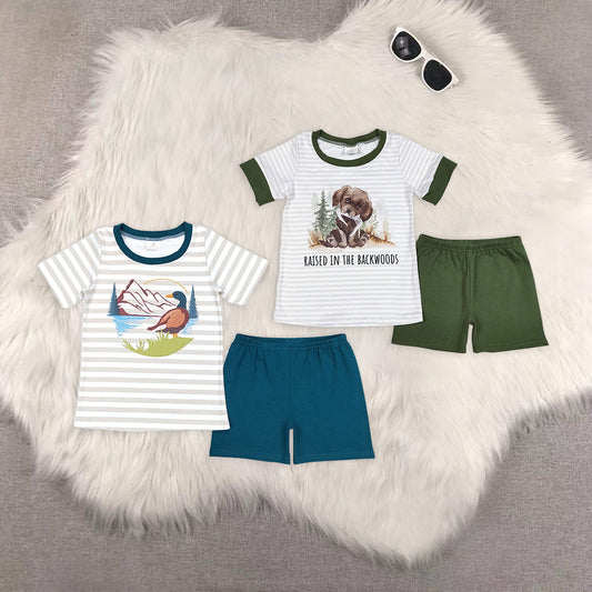 Sibling Baby Boys Khaki Stripes Duck Dog Hunting Tee Shirts Tops Shorts Clothing Sets
