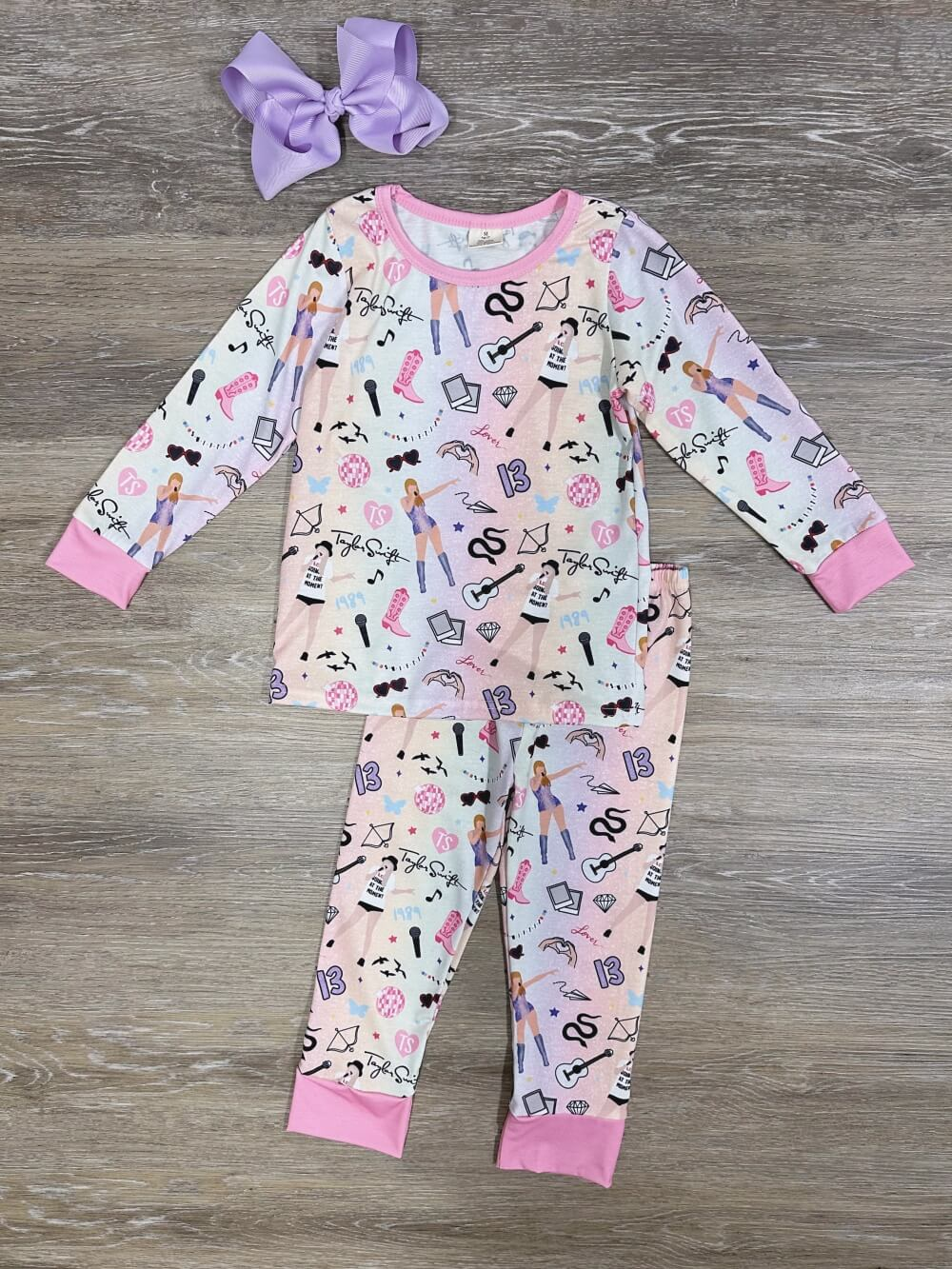 Baby Girls Pink Singer Long Sleeve Bamboo Pajamas Clothes Sets