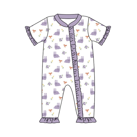 Baby Girls Easter Rabbits Bows Lavender Zip Rompers preorder(moq 5)