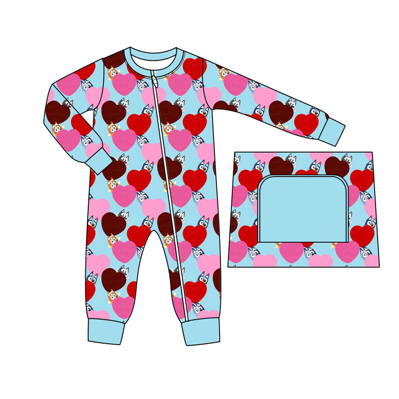 Baby Infant Boys Valentines Hearts Dog Zip Rompers preorder(moq 5)