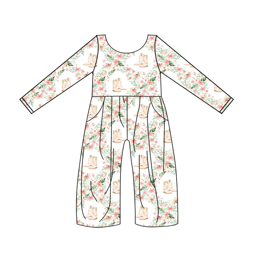 Baby Girls Western Flowers Boots Long Sleeve Pants JumpsuitsPreorder(moq 5)