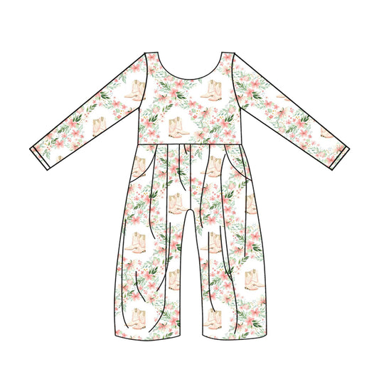 Baby Girls Western Flowers Boots Long Sleeve Pants JumpsuitsPreorder(moq 5)