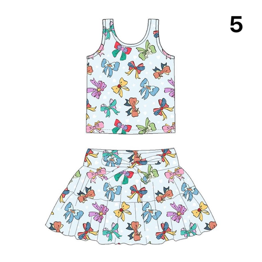 Preorder (moq 5)Baby Girls Colorful Flower Bows Vests Top Skirt Shorts Clothes Sets