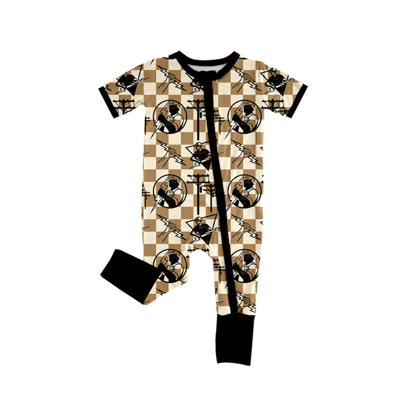 Infant Baby Boys Line Man Checkered Zip Rompers preorder(moq 5)