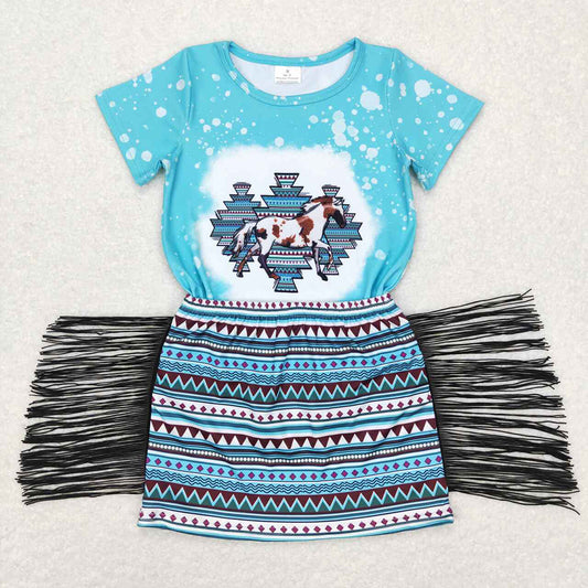 Baby Girls Toddler Western Horse Aztec Top Tassel Skirts Clothes Sets