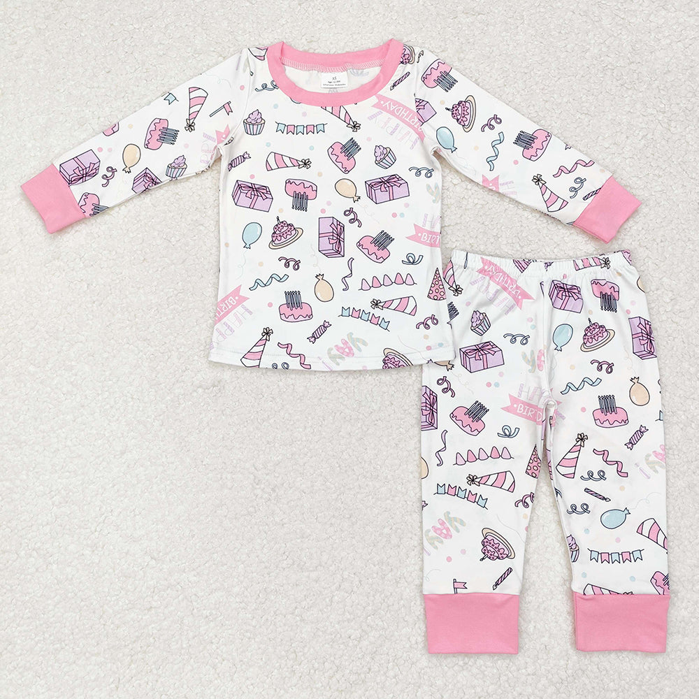 Baby Girls Birthday Pink Shirt Pants Pajamas Clothes Sets