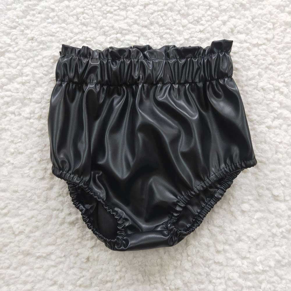 Baby Girls Black Pleather Summer Bummies Bottoms