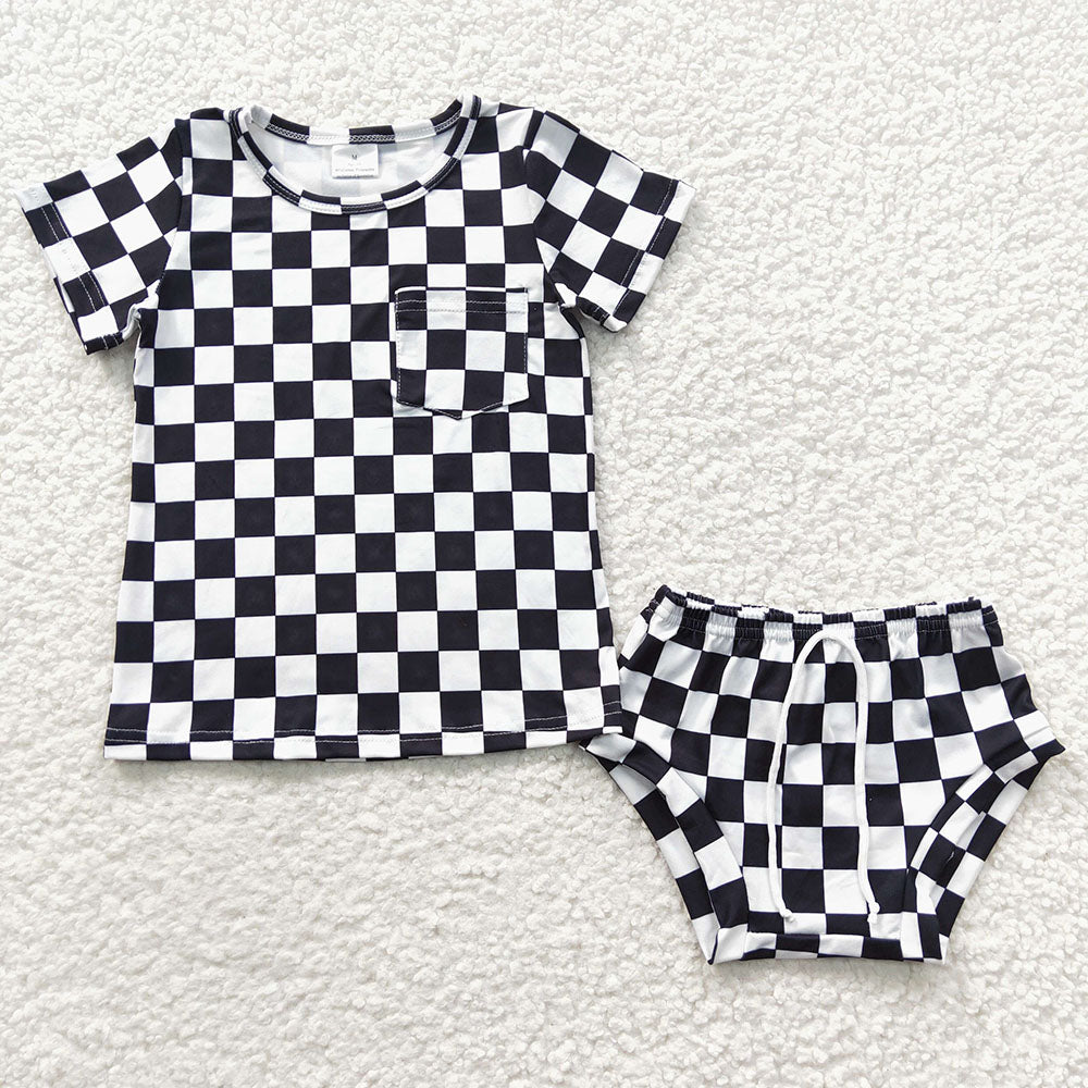 Baby Girls Black Checked Summer Bummie Sets