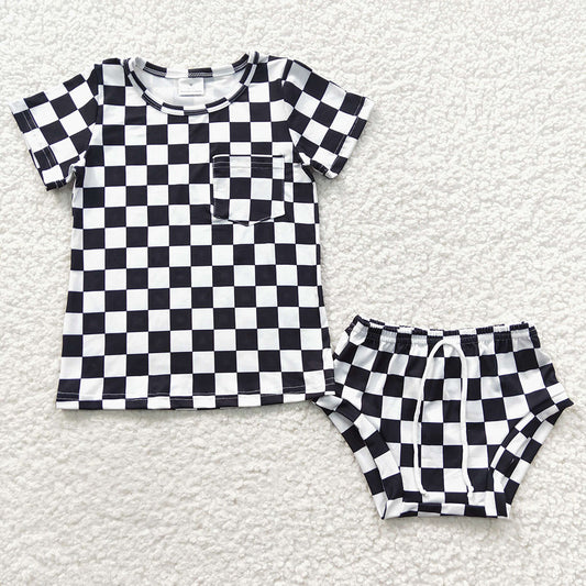 Baby Girls Black Checked Summer Bummie Sets