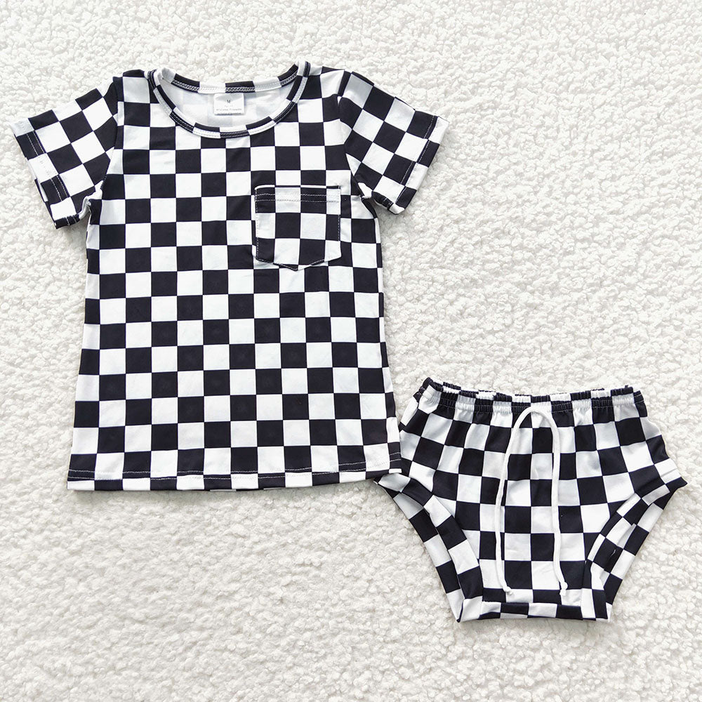 Baby Girls Boys Sibling Checkered Summer Bummie Sets