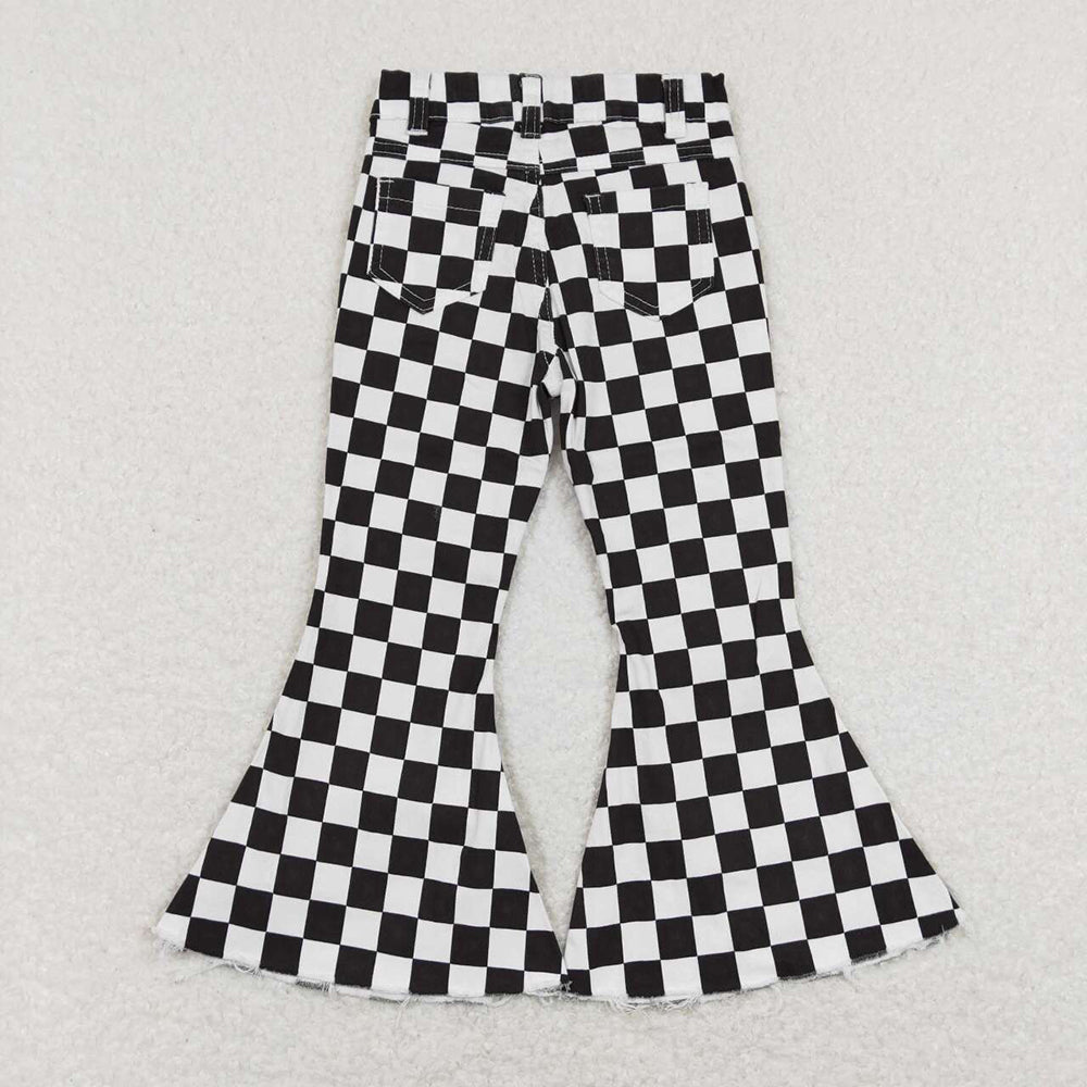 Baby Girls Black Checkered Bell Flare Denim Pants Jeans