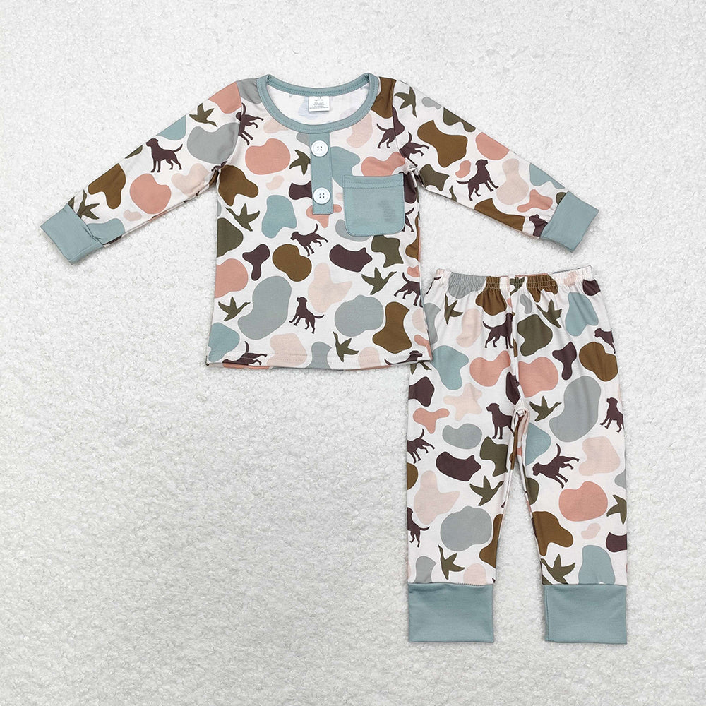 Baby Boys Camo Dog Ducks Tee Bamboo Pajamas Clothes Sets