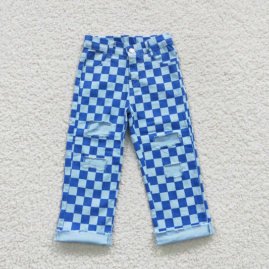 Baby Boys Blue Checkered Denim Cool Pants