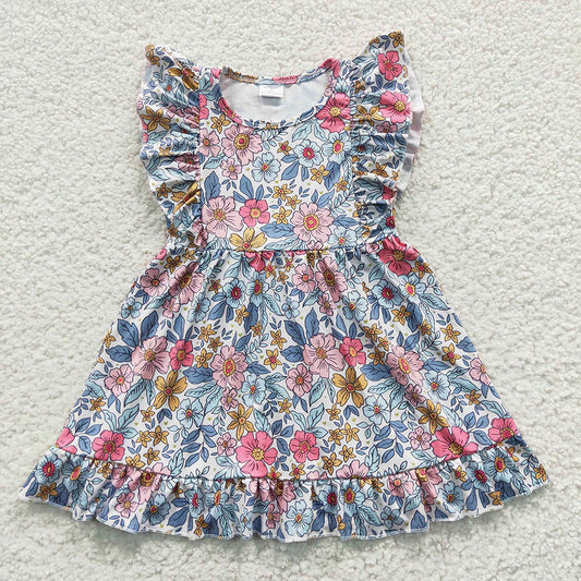 Baby Girls Navy Floral Ruffle Knee Length Dresses