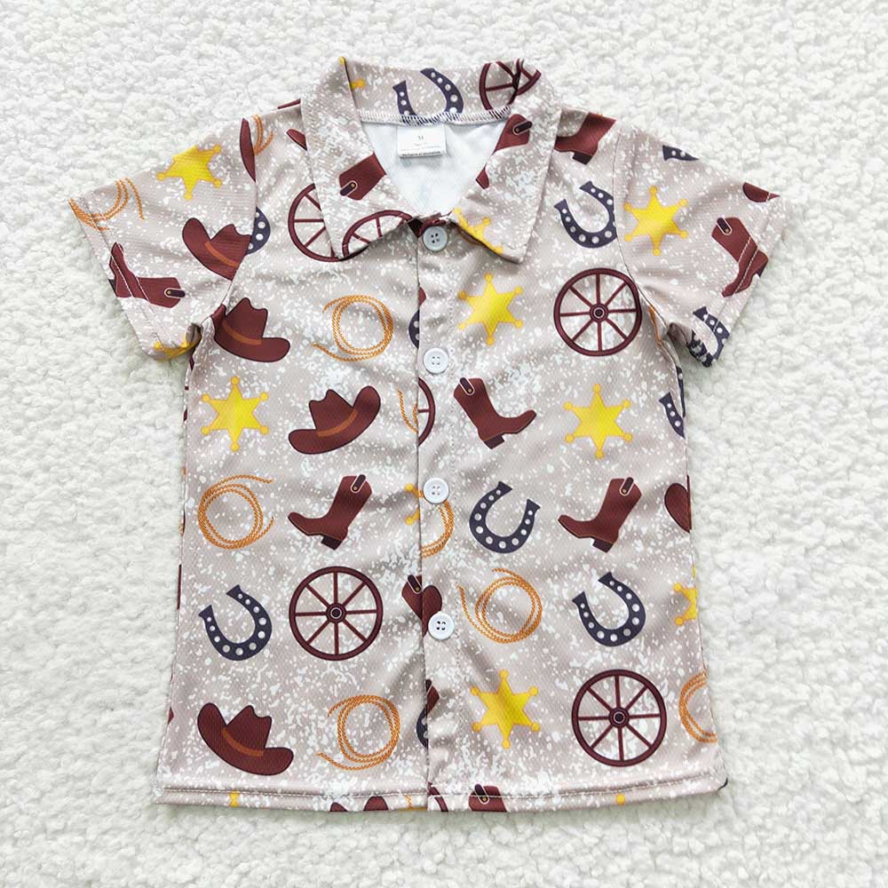 Baby Boys Western Boots Short Sleeve Shirts Tops