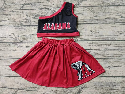 Baby Girls One Shoulder Alabama Cheer Team Top Skirt Clothes Sets preorder(MOQ 5)