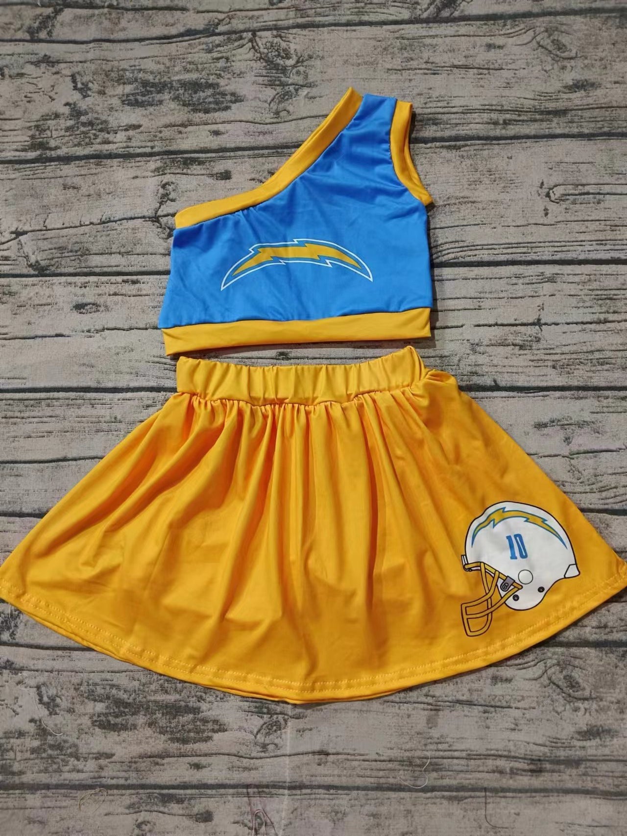 Baby Girls One Shoulder Cheer Team Top Skirt Clothes Sets preorder(MOQ 5)