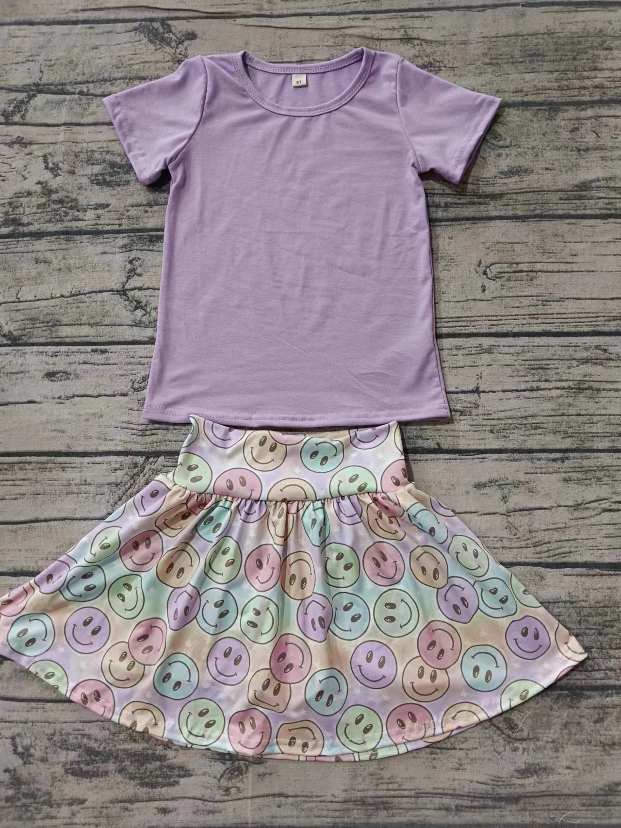 Baby Girls Pink Shirt Colorful Smile Skirt Clothes Sets preorder(MOQ 5)